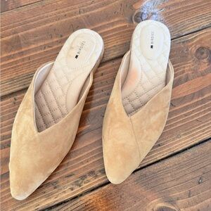 Birdies Camel Suede Pointed Slip-On Mules